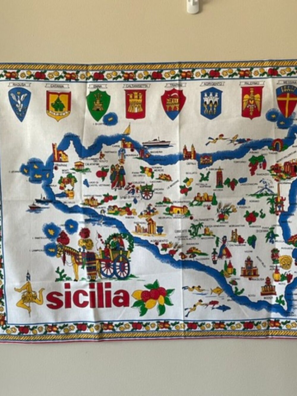 Souvenir of Sicily Italian Dish Towel – 100% Cotton NWT